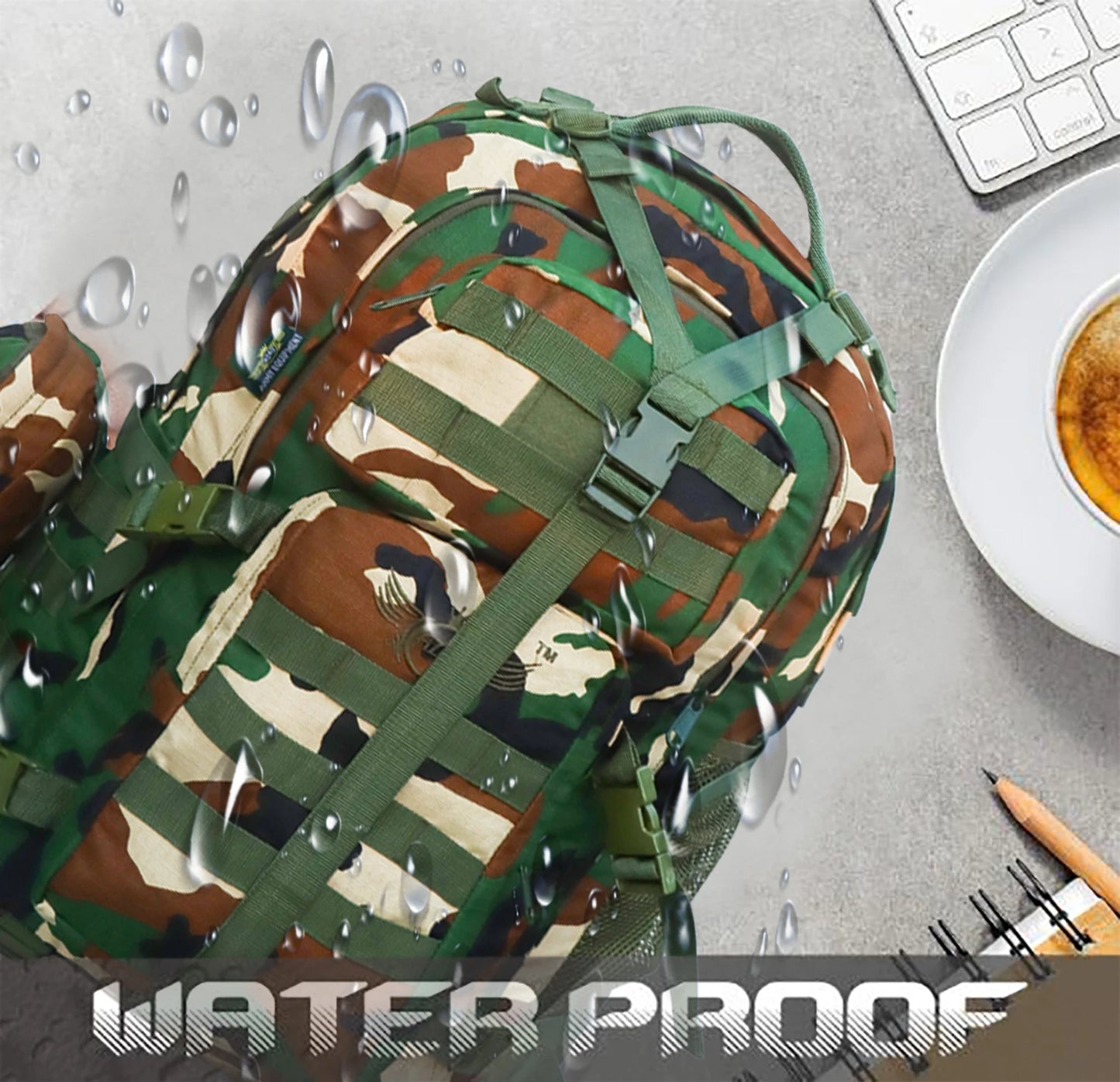 AZAD GEARS ARMY WAAR 70 LTR BACKPACK WITH EXTRA SPACE WITH 3 COMPARTMENT AND 5 POCKETS AND DETACHABLE SLING BAG FOR TREKKING AND TRAVELLING | MEN & WOMEN | ARMY POLYESTER CAMOUFLAGE| FREE SIZE