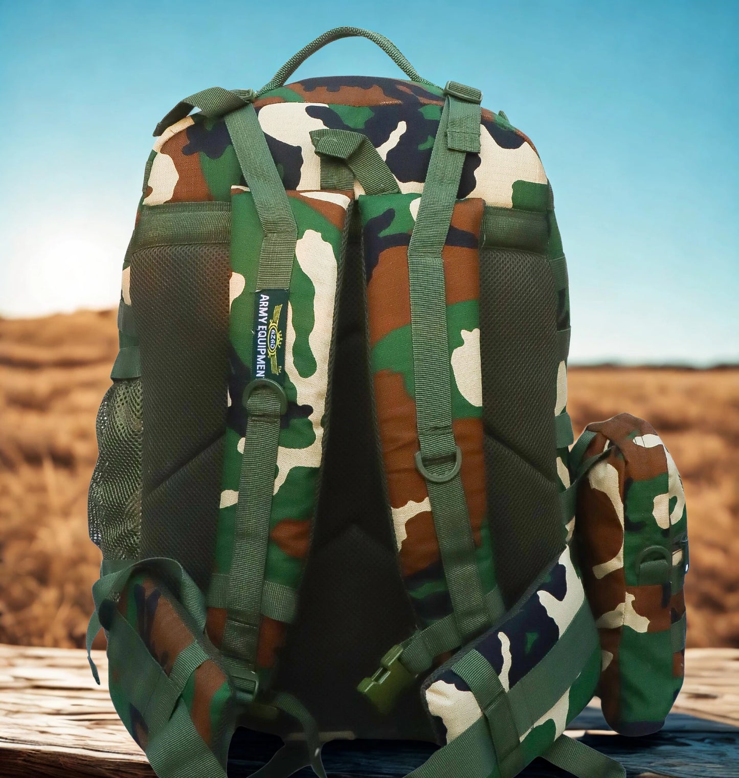AZAD GEARS ARMY WAAR 70 LTR BACKPACK WITH EXTRA SPACE WITH 3 COMPARTMENT AND 5 POCKETS AND DETACHABLE SLING BAG FOR TREKKING AND TRAVELLING | MEN & WOMEN | ARMY POLYESTER CAMOUFLAGE| FREE SIZE