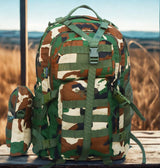 AZAD GEARS ARMY WAAR 70 LTR BACKPACK WITH EXTRA SPACE WITH 3 COMPARTMENT AND 5 POCKETS AND DETACHABLE SLING BAG FOR TREKKING AND TRAVELLING | MEN & WOMEN | ARMY POLYESTER CAMOUFLAGE| FREE SIZE