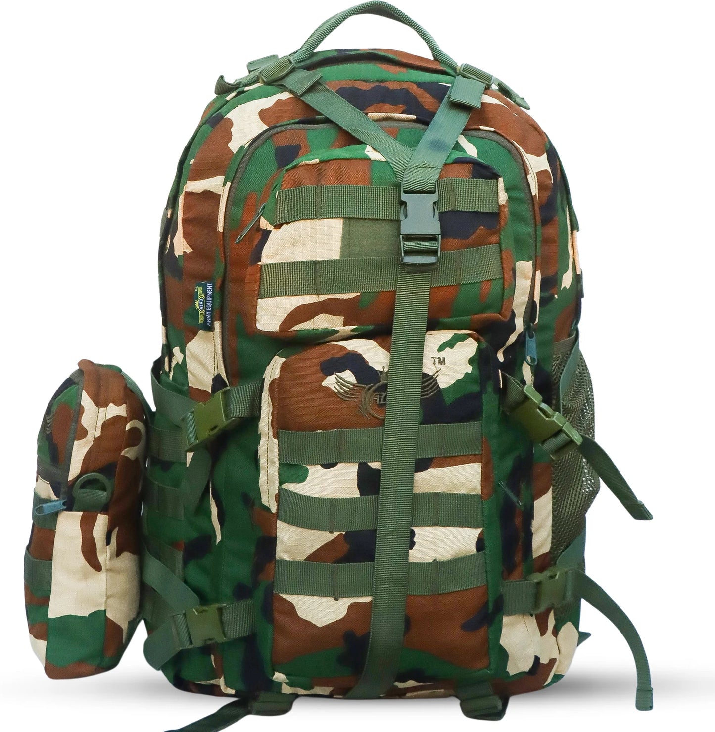 AZAD GEARS ARMY WAAR 70 LTR BACKPACK WITH EXTRA SPACE WITH 3 COMPARTMENT AND 5 POCKETS AND DETACHABLE SLING BAG FOR TREKKING AND TRAVELLING | MEN & WOMEN | ARMY LITE GREEN| FREE SIZE