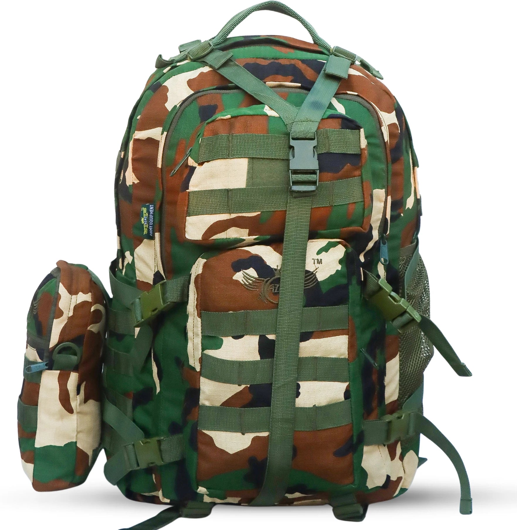 AZAD GEARS ARMY WAAR 70 LTR BACKPACK WITH EXTRA SPACE WITH 3 COMPARTMENT AND 5 POCKETS AND DETACHABLE SLING BAG FOR TREKKING AND TRAVELLING | MEN & WOMEN | ARMY LITE GREEN| FREE SIZE