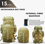 AZAD GEARS ARMY METAL FRAME YODDAH RUCKSACK 155 LTR BAG WITH DETACHABLE BACKPACK AND MULTIPLE POCKETS AND PROTECTED BASE FOR TREKKING AND TRAVELLING | MEN & WOMEN | ARMY LITE GREEN | LARGE CAPACITY