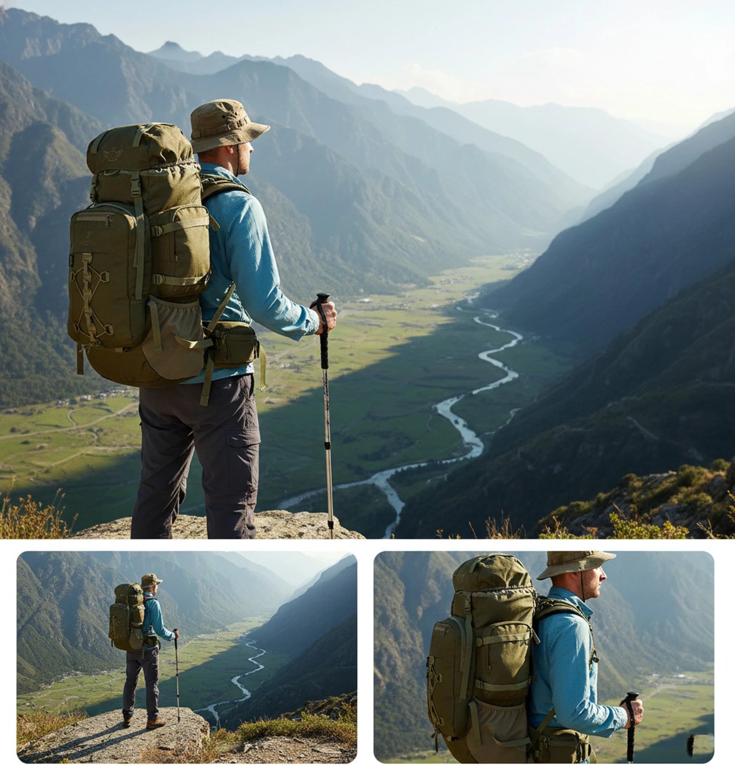 AZAD GEARS ARMY METAL FRAME YODDAH RUCKSACK 155 LTR BAG WITH DETACHABLE BACKPACK AND MULTIPLE POCKETS AND PROTECTED BASE FOR TREKKING AND TRAVELLING | MEN & WOMEN | ARMY LITE GREEN | LARGE CAPACITY