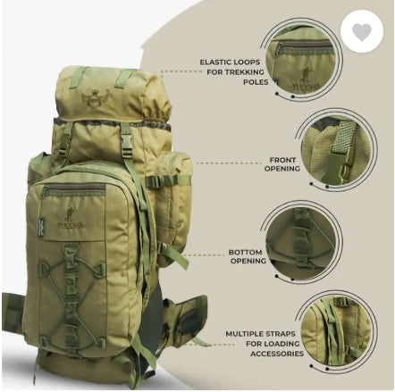 AZAD GEARS ARMY METAL FRAME YODDAH RUCKSACK 155 LTR BAG WITH DETACHABLE BACKPACK AND MULTIPLE POCKETS AND  PROTECTED BASE FOR TREKKING AND TRAVELLING | MEN & WOMEN | ARMY GREEN | LARGE CAPACITY